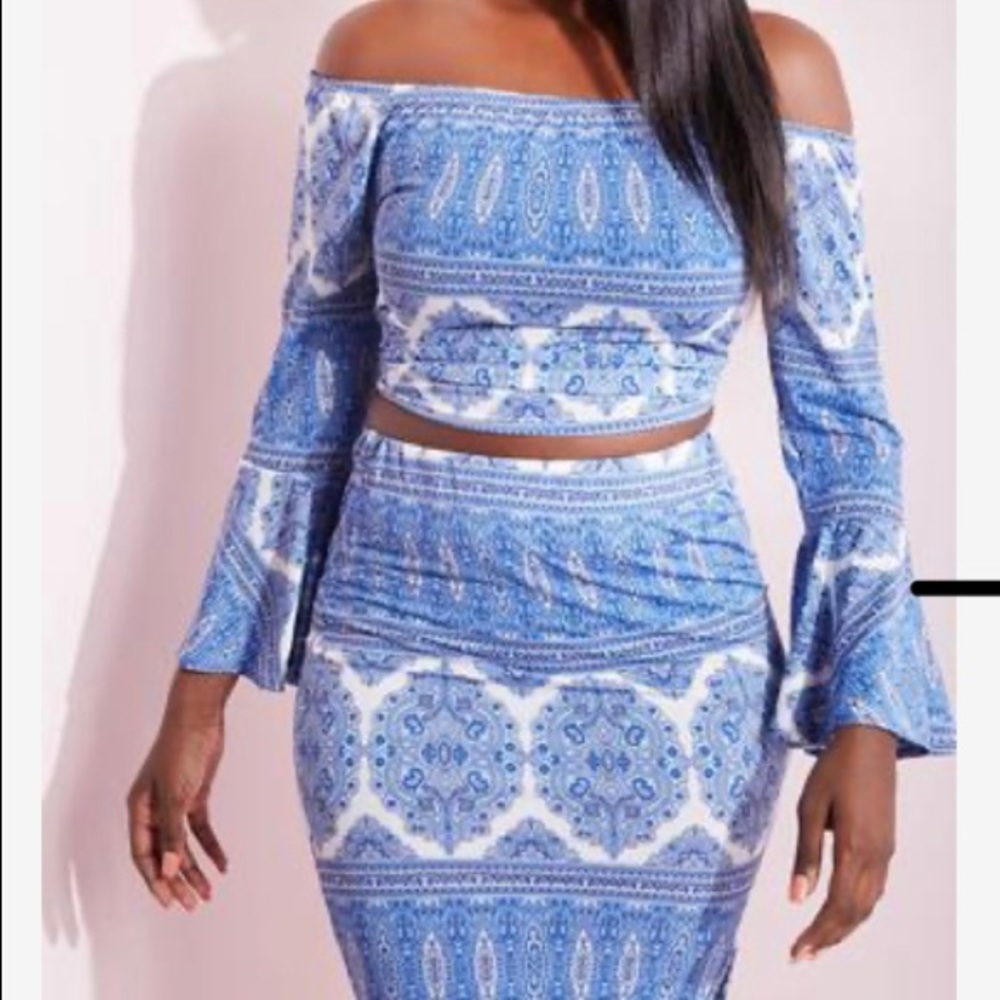 Two piece off the shoulder midi set